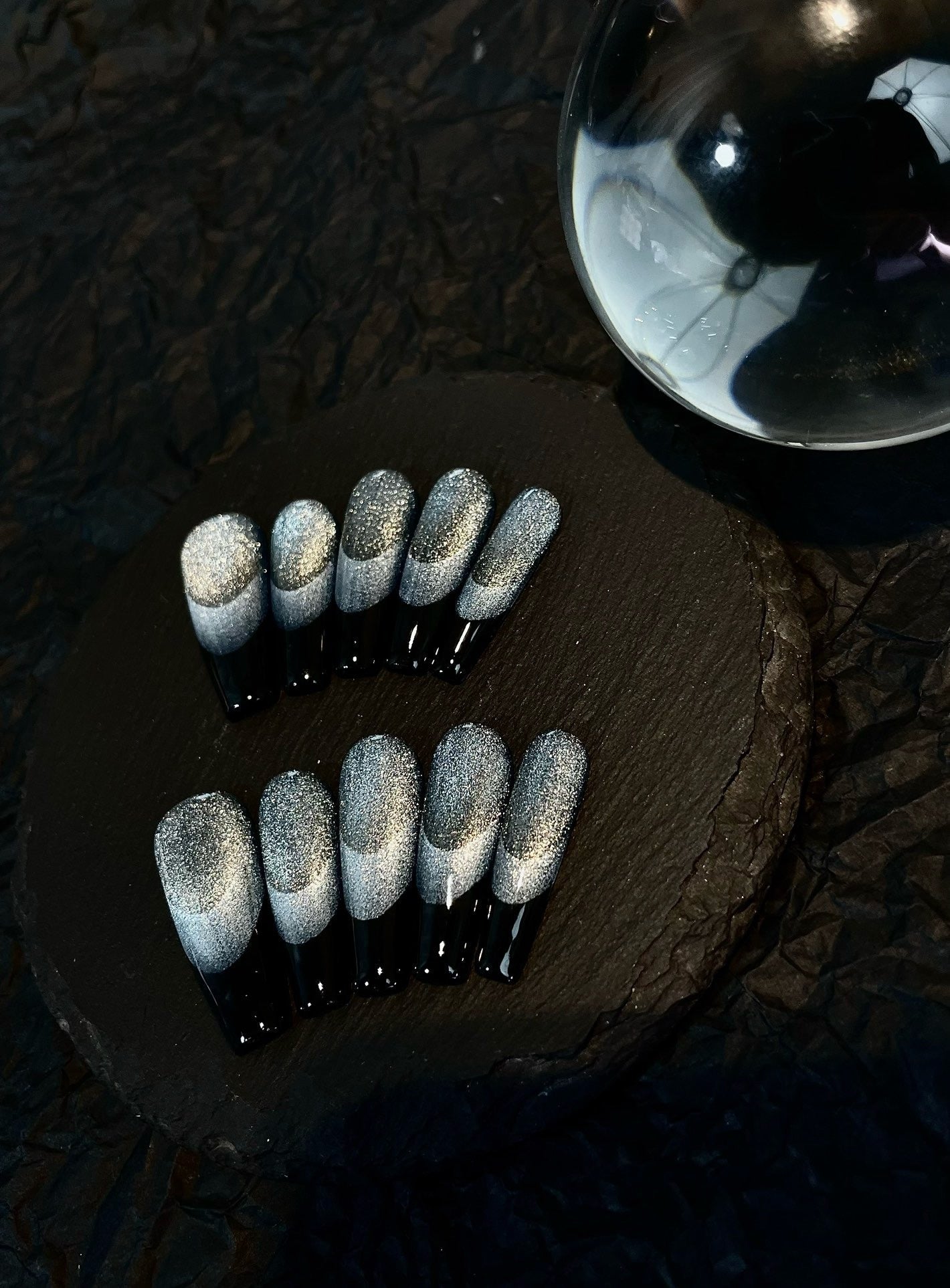Black Silver Cat Eyes Press - On Nails - Laura MarlaPress on Nail