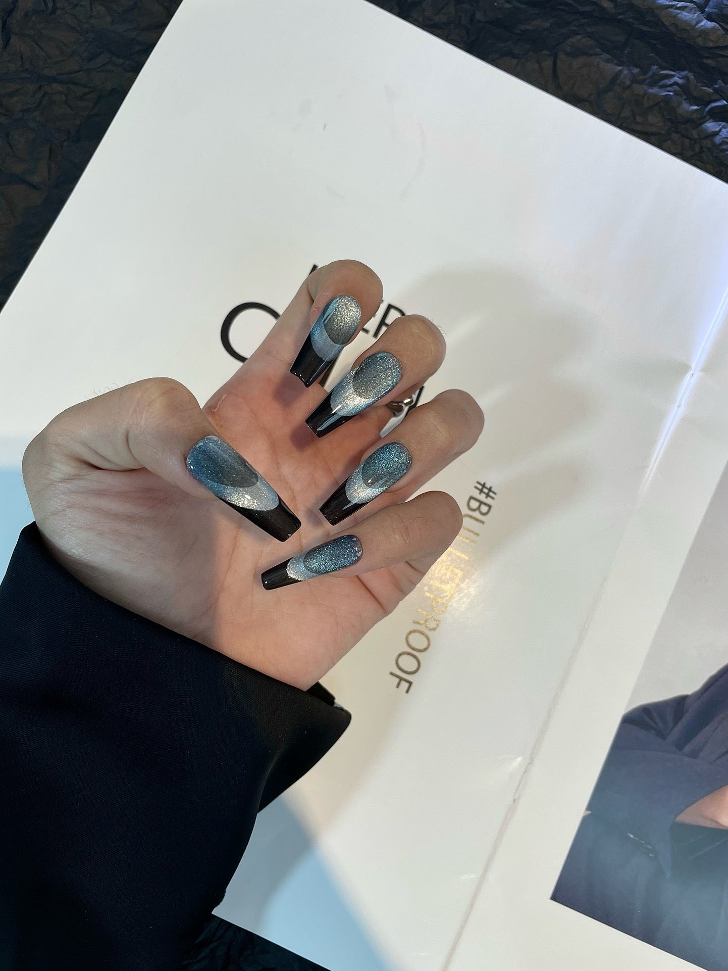 Black Silver Cat Eyes Press - On Nails - Laura MarlaPress on Nail