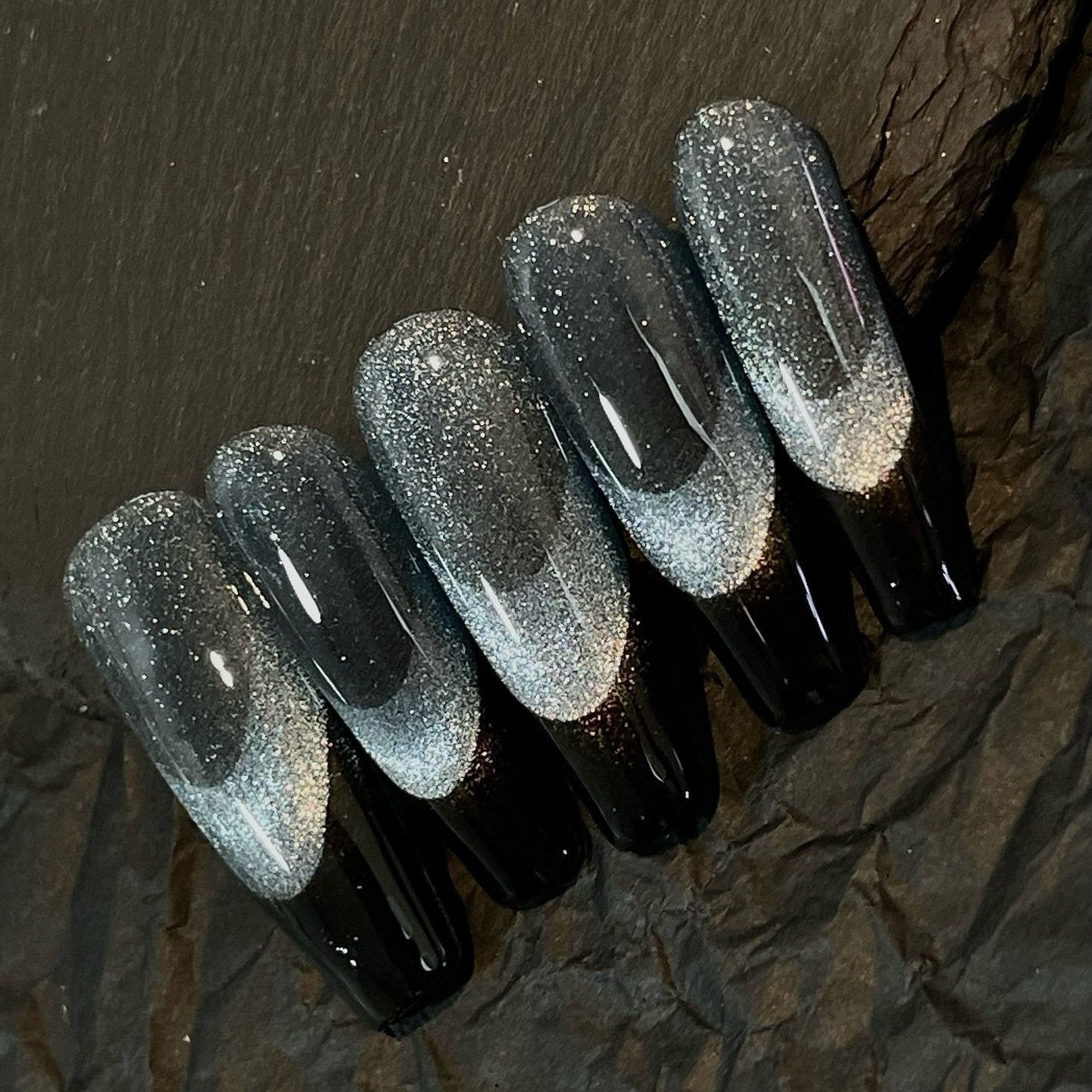 Black Silver Cat Eyes Press - On Nails - Laura MarlaPress on Nail