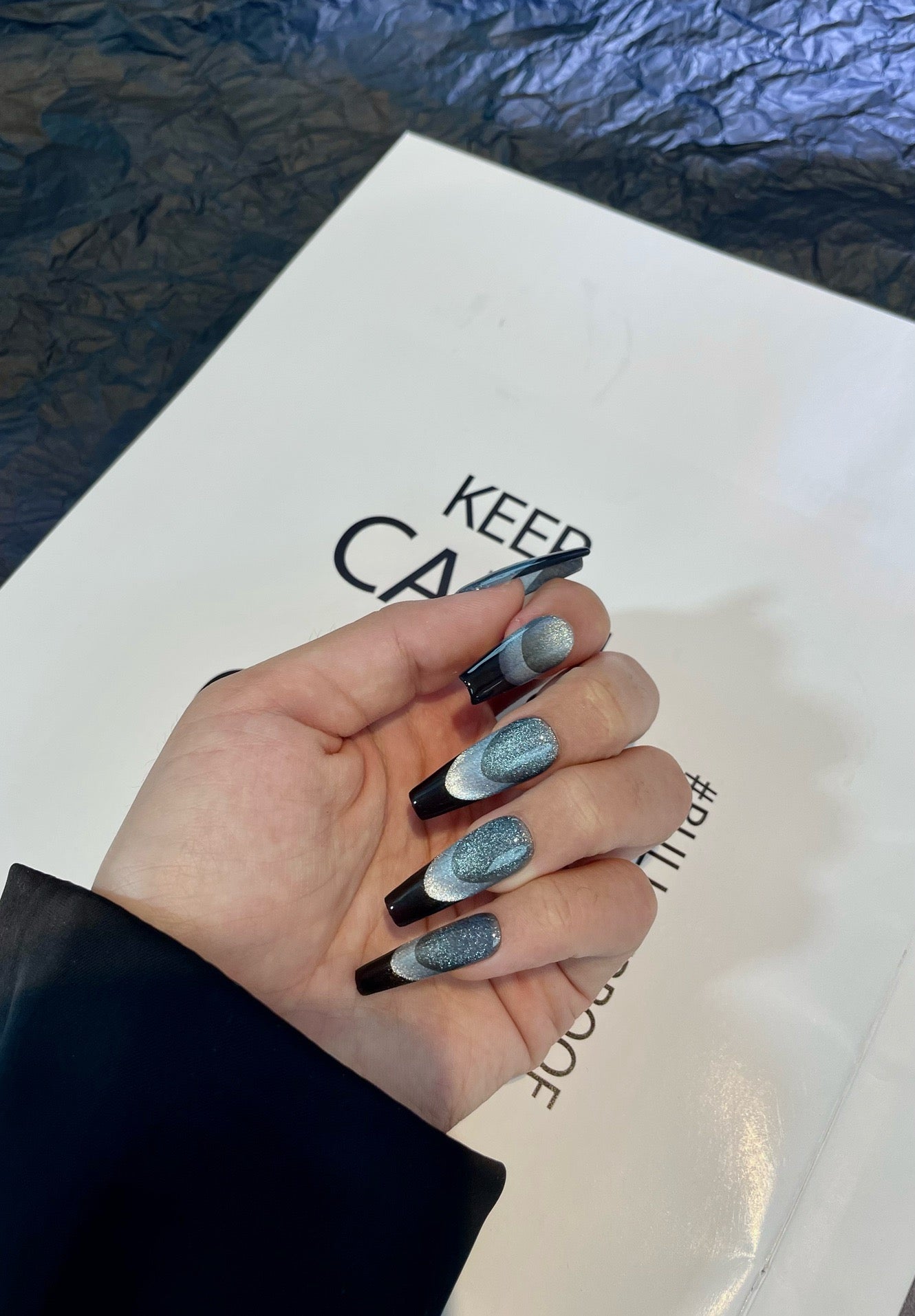 Black Silver Cat Eyes Press - On Nails - Laura MarlaPress on Nail
